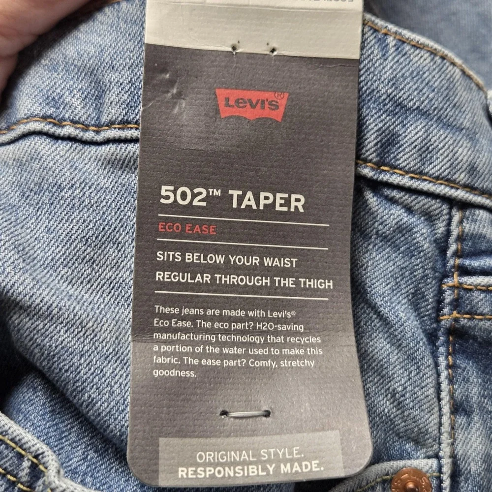 Levis 502 Jeans Mens 46x31 Blue Light Wash Regular Fit Tapered Stretch Denim
